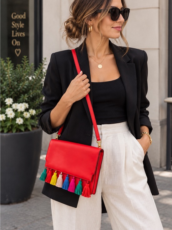Rebecca Minkoff Handbags - Rebecca Minkoff Red Crossbody Bag with Multicolor Tassels